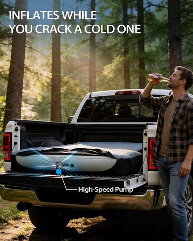 Truck Bed Air Mattress for 5.5-5.8 ft Full-Size Short Truck Beds, Built-in Rechargeable Pump, Soft Fabric Cover for Comfort & Protection, Carry Bag & Repair Kit, for Camping Travel in Saudi Arabia
