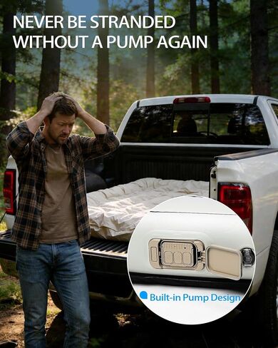 Truck Bed Air Mattress for 5.5-5.8 ft Full-Size Short Truck Beds, Built-in Rechargeable Pump, Soft Fabric Cover for Comfort & Protection, Carry Bag & Repair Kit, for Camping Travel in Saudi Arabia
