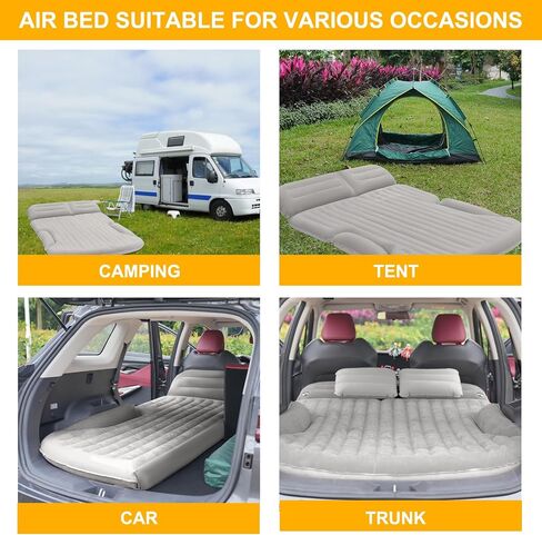 KMZ SUV Air Mattress Thickened and Double-Sided Flocking Travel Camping Bed with 2 Pillows & Pump Dedicated Mobile Cushion Inflatable Bed for SUV Trunk and Rear Seat (Light Gray) in Kuwait