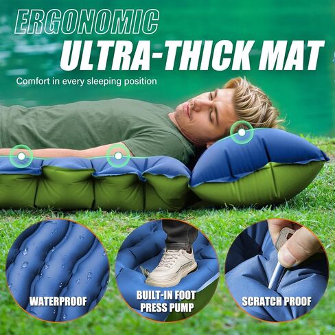 FUN PAC Camping Sleeping Pad,with Foot Pump and Pillow – Ultralight Compact Sleeping Mat for Backpacking, Hiking, Tent – Portable Single Inflatable Mattress for Outdoor in Saudi Arabia