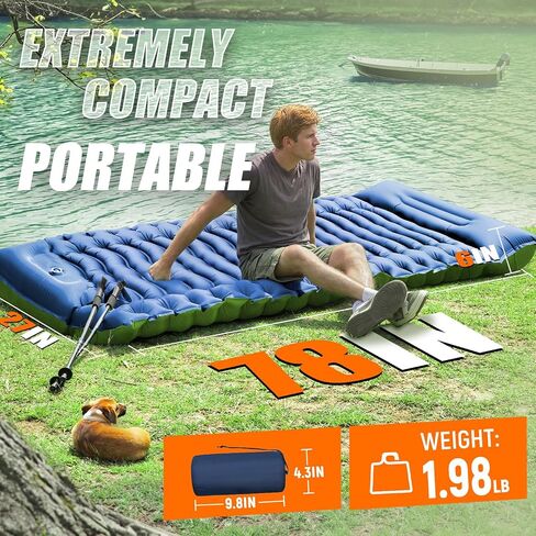 FUN PAC Camping Sleeping Pad,with Foot Pump and Pillow – Ultralight Compact Sleeping Mat for Backpacking, Hiking, Tent – Portable Single Inflatable Mattress for Outdoor in Saudi Arabia