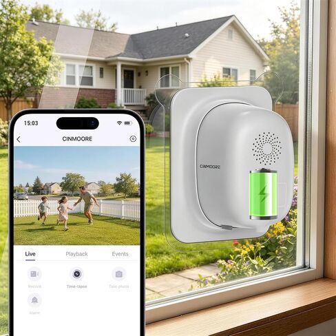2.5K Window Security Camera for Home, Wireless No Drill Anti-Glare, Free AI Human/Vehicle/Pet Detection, Color Night Vision, 5000mAh Battery & Wired Dual Power, Indoor/Outdoor, 24/7 Recording in Saudi Arabia