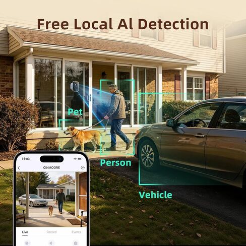 2.5K Window Security Camera for Home, Wireless No Drill Anti-Glare, Free AI Human/Vehicle/Pet Detection, Color Night Vision, 5000mAh Battery & Wired Dual Power, Indoor/Outdoor, 24/7 Recording in Saudi Arabia