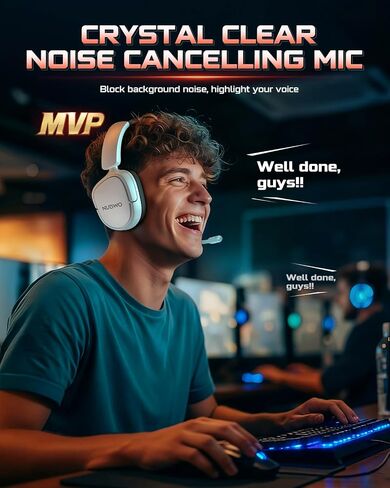 NUBWO Gaming Headset Wireless for PS5, PC, PS4 - Dual 2.4G & Bluetooth Simultaneous Headphones, EQ Sound Modes, Noise-Canceling Mic, 50-Hour Battery, Comfortable Foldable Design, 270g Lightweight in Saudi Arabia