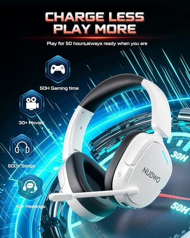 NUBWO Gaming Headset Wireless for PS5, PC, PS4 - Dual 2.4G & Bluetooth Simultaneous Headphones, EQ Sound Modes, Noise-Canceling Mic, 50-Hour Battery, Comfortable Foldable Design, 270g Lightweight in Saudi Arabia
