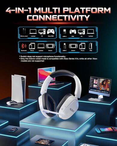 NUBWO Gaming Headset Wireless for PS5, PC, PS4 - Dual 2.4G & Bluetooth Simultaneous Headphones, EQ Sound Modes, Noise-Canceling Mic, 50-Hour Battery, Comfortable Foldable Design, 270g Lightweight in Saudi Arabia
