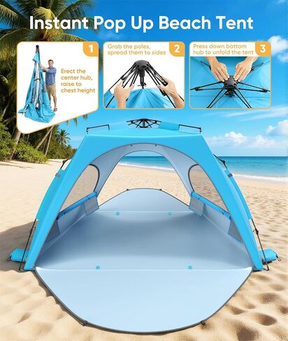 Raynesys Pop up Beach Tent Sun Shelter for 3-4 Person, Sky Blue in Saudi Arabia