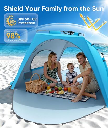 Raynesys Pop up Beach Tent Sun Shelter for 3-4 Person, Sky Blue in Saudi Arabia