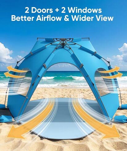 Raynesys Pop up Beach Tent Sun Shelter for 3-4 Person, Sky Blue in Saudi Arabia