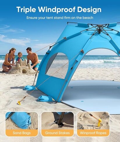 Raynesys Pop up Beach Tent Sun Shelter for 3-4 Person, Sky Blue in Saudi Arabia