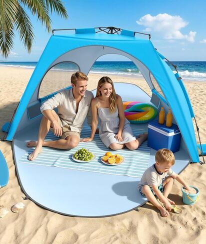Raynesys Pop up Beach Tent Sun Shelter for 3-4 Person, Sky Blue in Saudi Arabia