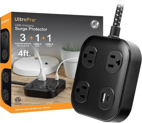 شريط طاقة GE Surge Protector مع منافذ USB، وسلك تمديد مجدول بطول 6 أقدام in Saudi Arabia
