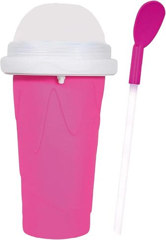 Portable Red Slushie Cup, Silicone Squeeze Maker, Iced Mug for Juice Milkshake Soda, DIY Smoothie Cooling Cup with 2-in-1 Spoon Straw, for Home, Outdoor Travel Use, 400ML in Saudi Arabia