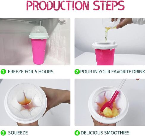 Portable Red Slushie Cup, Silicone Squeeze Maker, Iced Mug for Juice Milkshake Soda, DIY Smoothie Cooling Cup with 2-in-1 Spoon Straw, for Home, Outdoor Travel Use, 400ML in Saudi Arabia