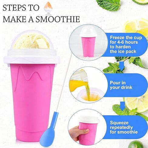 Portable Red Slushie Cup, Silicone Squeeze Maker, Iced Mug for Juice Milkshake Soda, DIY Smoothie Cooling Cup with 2-in-1 Spoon Straw, for Home, Outdoor Travel Use, 400ML in Saudi Arabia