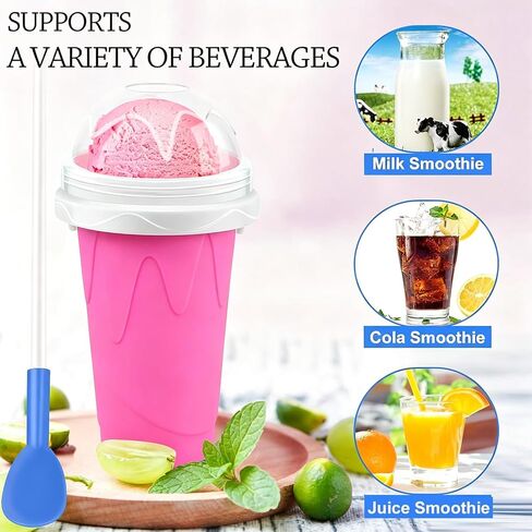 Portable Red Slushie Cup, Silicone Squeeze Maker, Iced Mug for Juice Milkshake Soda, DIY Smoothie Cooling Cup with 2-in-1 Spoon Straw, for Home, Outdoor Travel Use, 400ML in Saudi Arabia