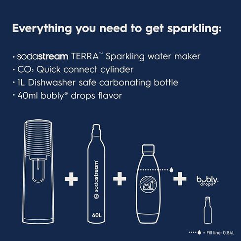 SodaStream Terra Sparkling Water Maker (Red) with CO2, Dishwasher Safe Bottle and Bubly Drop in Saudi Arabia