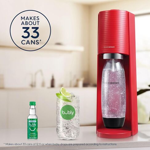 SodaStream Terra Sparkling Water Maker (Red) with CO2, Dishwasher Safe Bottle and Bubly Drop in Saudi Arabia