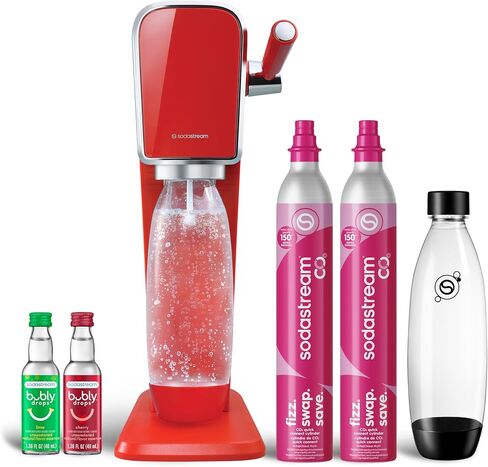 SodaStream - ART Sparkling Water Maker | VALUE BUNDLE | CQC CO2 system | Includes 2x CO2 Cylinders, 2x 32 Fl Oz Dishwasher Safe Bottles, 2x Bubly Flavor Drops | Combine with Flavors | Mandarin Red in Saudi Arabia