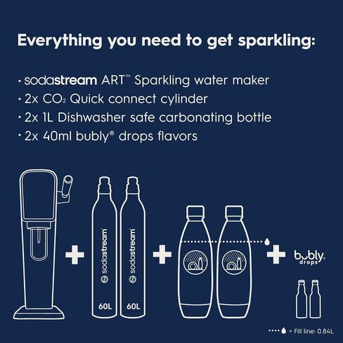 SodaStream - ART Sparkling Water Maker | VALUE BUNDLE | CQC CO2 system | Includes 2x CO2 Cylinders, 2x 32 Fl Oz Dishwasher Safe Bottles, 2x Bubly Flavor Drops | Combine with Flavors | Mandarin Red in Saudi Arabia