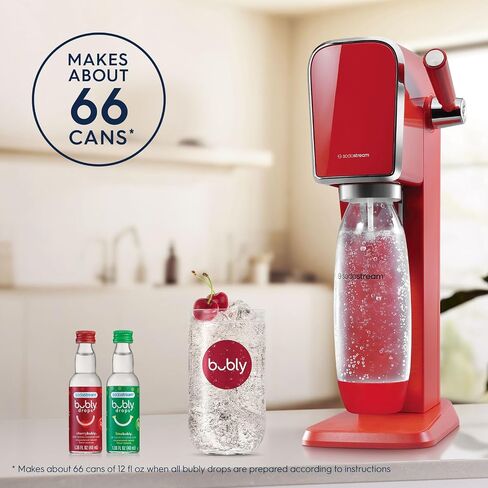 SodaStream - ART Sparkling Water Maker | VALUE BUNDLE | CQC CO2 system | Includes 2x CO2 Cylinders, 2x 32 Fl Oz Dishwasher Safe Bottles, 2x Bubly Flavor Drops | Combine with Flavors | Mandarin Red in Saudi Arabia