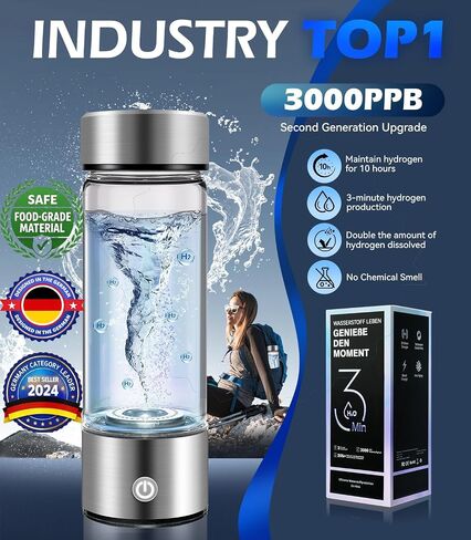 New Upgrade Hydrogen Water Bottle Generator【Industry TOP - 24-Hour Hydrogen Lock】【NO.1 Double Hydrogen Content】| 0 Chlorine & 0 Ozone | 100% Leak-Proof Seal, Sports Hydrogen Water Bottle in Saudi Arabia