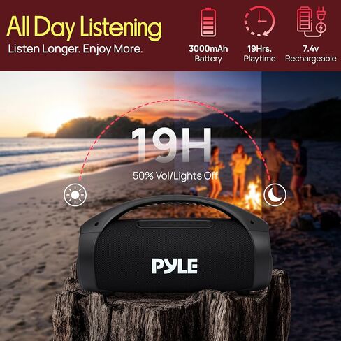 مكبر صوت بلوتوث محمول من بايل - طاقة ذروة 100 وات، بطارية 19 ساعة، راديو FM، تشغيل USB، مدخل Aux، اقتران TWS - يستخدم للمنزل والخارج والسفر - مصابيح LED - مقبض حمل قوي - PBTPSPWP25BK in Saudi Arabia