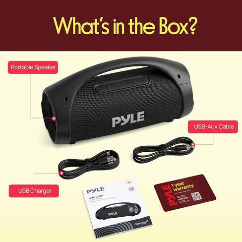 مكبر صوت بلوتوث محمول من بايل - طاقة ذروة 100 وات، بطارية 19 ساعة، راديو FM، تشغيل USB، مدخل Aux، اقتران TWS - يستخدم للمنزل والخارج والسفر - مصابيح LED - مقبض حمل قوي - PBTPSPWP25BK in Saudi Arabia