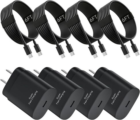 شاحن من النوع C شحن سريع لأجهزة سامسونج، 4 عبوات شاحن وكابل USB C بقدرة 25 وات in Saudi Arabia