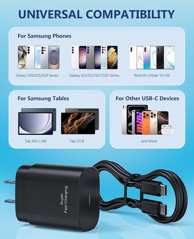 شاحن من النوع C شحن سريع لأجهزة سامسونج، 4 عبوات شاحن وكابل USB C بقدرة 25 وات in Saudi Arabia