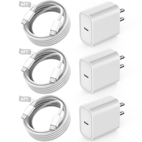 Fast USB C Charger Block,3Pack Long 6FT USBC to USBC Cable iPad Cord 20W iPhone 17 Pro Max Charger Travel Plug Fast Charging for iPhone 17/17 Air/17 Pro/16/16e/16 Pro/16Plus/15/15Pro/Pro Max/Plus,iPad in Saudi Arabia