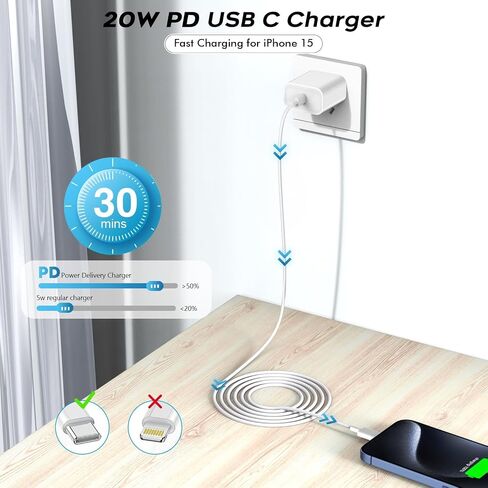 Fast USB C Charger Block,3Pack Long 6FT USBC to USBC Cable iPad Cord 20W iPhone 17 Pro Max Charger Travel Plug Fast Charging for iPhone 17/17 Air/17 Pro/16/16e/16 Pro/16Plus/15/15Pro/Pro Max/Plus,iPad in Saudi Arabia