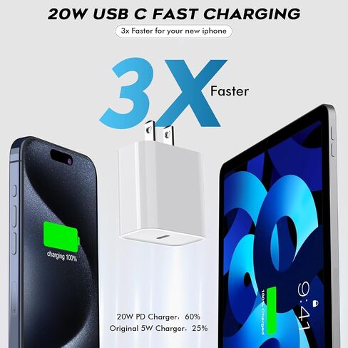 Fast USB C Charger Block,3Pack Long 6FT USBC to USBC Cable iPad Cord 20W iPhone 17 Pro Max Charger Travel Plug Fast Charging for iPhone 17/17 Air/17 Pro/16/16e/16 Pro/16Plus/15/15Pro/Pro Max/Plus,iPad in Saudi Arabia