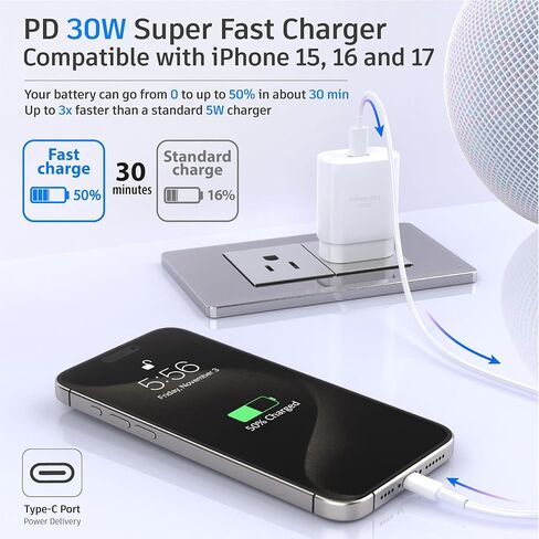 TT&C 30W USB C Charger Block, Wall Plug Power Adapter for iPhone 17,16,15 in Saudi Arabia