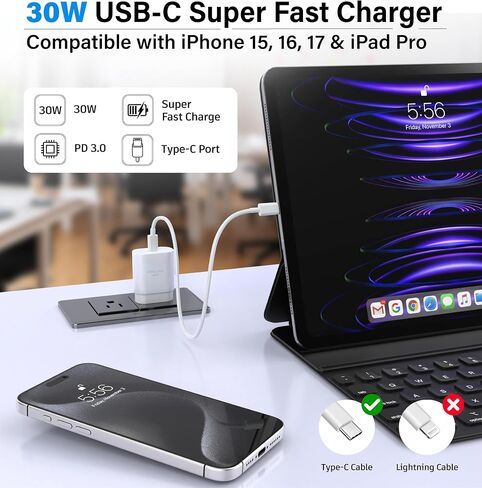 TT&C 30W USB C Charger Block, Wall Plug Power Adapter for iPhone 17,16,15 in Saudi Arabia