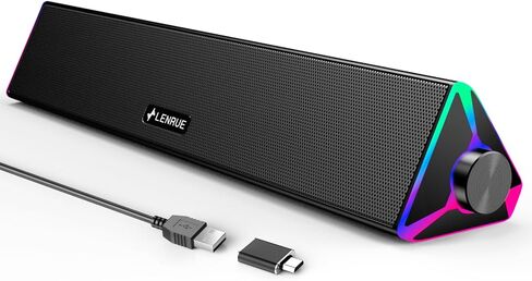 LENRUE Computer Speakers for Desktop,PC Speakers with Single USB for Power and Stereo Sound,Touch Lights Gaming Speakers Sound bar for Desktop PC Laptop(USB-C Adapter Included) in Saudi Arabia