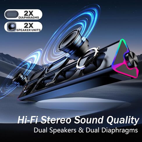 LENRUE Computer Speakers for Desktop,PC Speakers with Single USB for Power and Stereo Sound,Touch Lights Gaming Speakers Sound bar for Desktop PC Laptop(USB-C Adapter Included) in Saudi Arabia