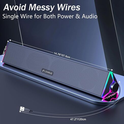 LENRUE Computer Speakers for Desktop,PC Speakers with Single USB for Power and Stereo Sound,Touch Lights Gaming Speakers Sound bar for Desktop PC Laptop(USB-C Adapter Included) in Saudi Arabia