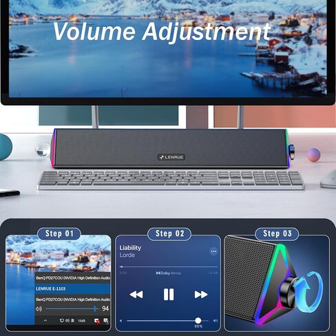LENRUE Computer Speakers for Desktop,PC Speakers with Single USB for Power and Stereo Sound,Touch Lights Gaming Speakers Sound bar for Desktop PC Laptop(USB-C Adapter Included) in Saudi Arabia