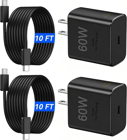 60W USB C Super Fast Charger Type C Charger Fast Charging Android Phone Charger Block with 10ft USB C Fast Charging Cable Cord for Samsung Galaxy S26/S26 Ultra/S26+/S25 Ultra/S24 Ultra, iPhone, iPad in Saudi Arabia