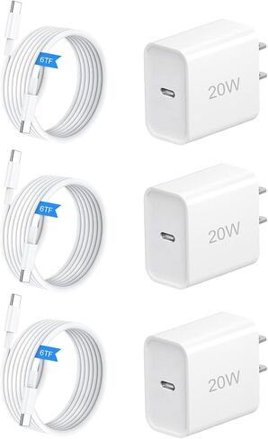 USB C Charger Block, 4 Pack 20W Fast Charge Type-C Adapter, USBC Wall Charger with 4FT/6FT USB C to C Cable for i Phone 17/17 Pro/16/16 Pro/16 Pro Max/15/15 Plus/15 Pro/15 Pro Max in Saudi Arabia