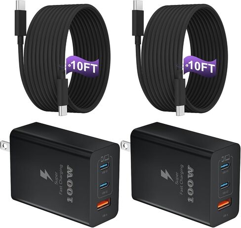 USB C Fast Charger Block 100W, 3-Port Type C Super Fast Phone Charger for Samsung, Laptop Chargers with Long 10 FT USB C Fast Charging Cable Cord for MacBook/iPad Pro/iPhone 17/16/Galaxy S26 Ultra/S25 in Saudi Arabia