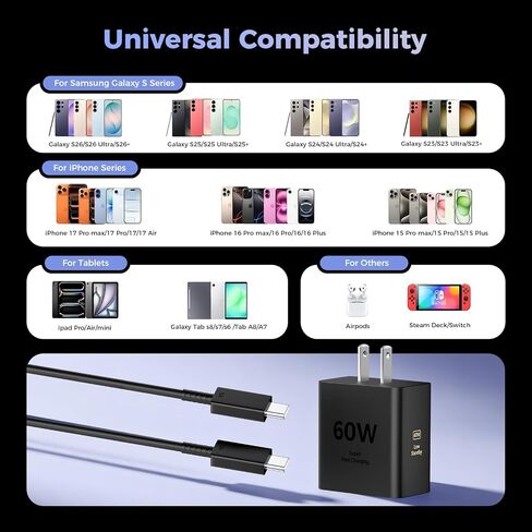60W USB C Super Fast Charger, Type C Fast Phone Charger in Saudi Arabia