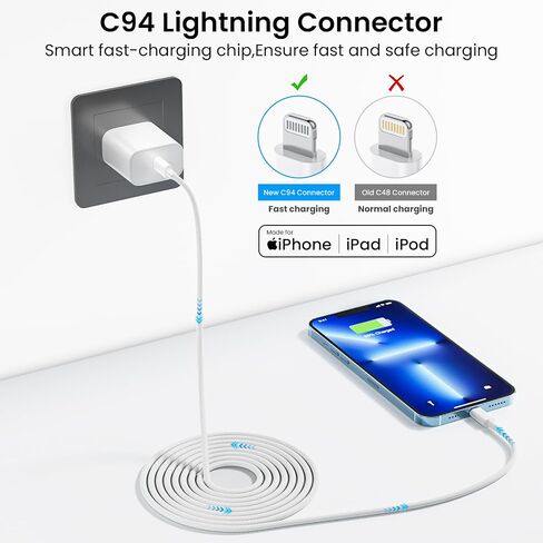 iPhone Fast Charger,[Apple MFi Certified]10FT Long USB C to Lightning Cable Cord for iPhone 14 13 12 11 Pro Max Plus Xs Xr X SE iPad,2Pack Type C Charger with 10FT Braided iPhone Charger Fast Charging in Saudi Arabia