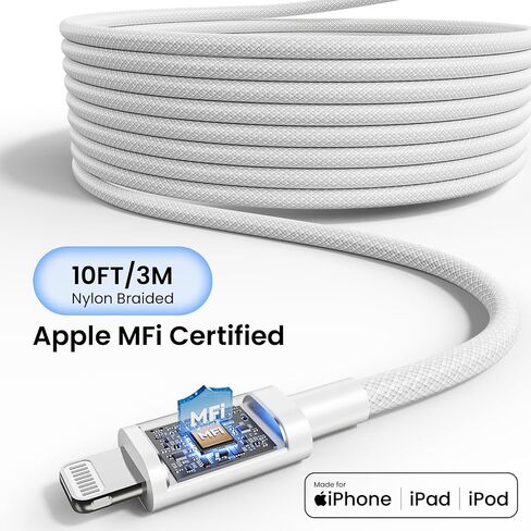 iPhone Fast Charger,[Apple MFi Certified]10FT Long USB C to Lightning Cable Cord for iPhone 14 13 12 11 Pro Max Plus Xs Xr X SE iPad,2Pack Type C Charger with 10FT Braided iPhone Charger Fast Charging in Saudi Arabia