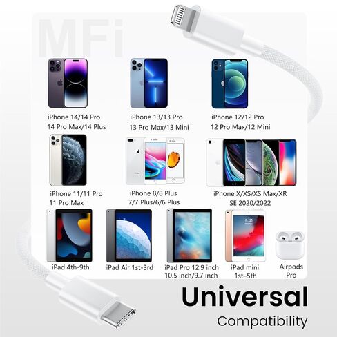 iPhone Fast Charger,[Apple MFi Certified]10FT Long USB C to Lightning Cable Cord for iPhone 14 13 12 11 Pro Max Plus Xs Xr X SE iPad,2Pack Type C Charger with 10FT Braided iPhone Charger Fast Charging in Saudi Arabia
