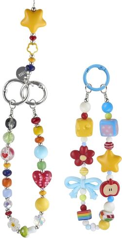2Pcs Dopamine Style Pearl Beaded Phone Charms with Universal Wrist Straps, Cute & Playful Phone Chain, Multifunctional Lanyard for iPhone, Huawei, Samsung, Camera, Keychain & Bag Accessories, Versatile Gifts for Women & Girls in Saudi Arabia