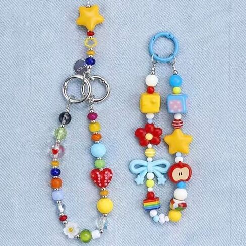 2Pcs Dopamine Style Pearl Beaded Phone Charms with Universal Wrist Straps, Cute & Playful Phone Chain, Multifunctional Lanyard for iPhone, Huawei, Samsung, Camera, Keychain & Bag Accessories, Versatile Gifts for Women & Girls in Saudi Arabia