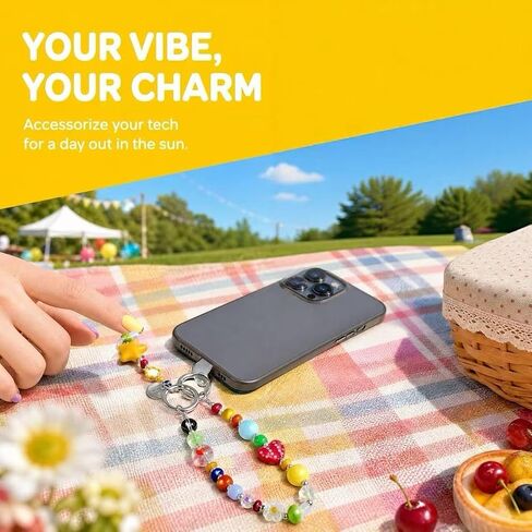 2Pcs Dopamine Style Pearl Beaded Phone Charms with Universal Wrist Straps, Cute & Playful Phone Chain, Multifunctional Lanyard for iPhone, Huawei, Samsung, Camera, Keychain & Bag Accessories, Versatile Gifts for Women & Girls in Saudi Arabia