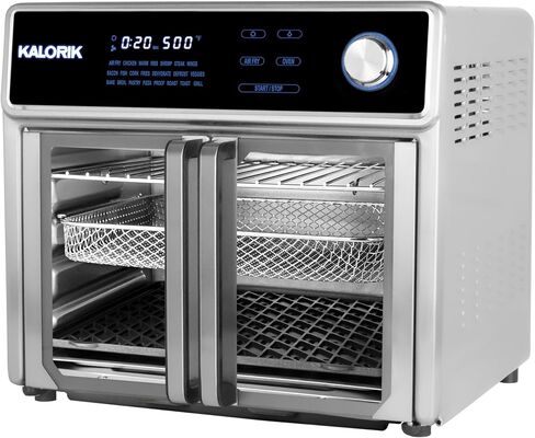 Kalorik Air Fryer Oven Grill MAXX Series 26-Quart with Smokeless Sear Technology Digital Controls Easy-View Door and 22 Smart Cooking Presets, Includes Cooking Accessories, 1700-Watts, Stainless Steel in Saudi Arabia